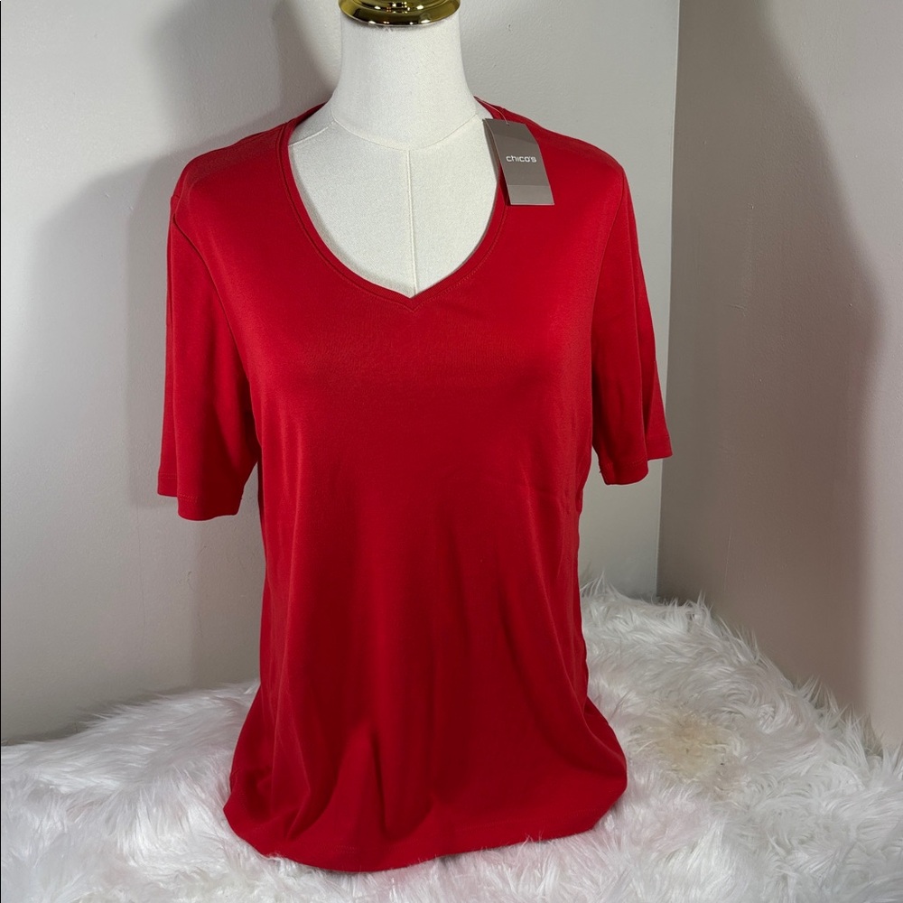 Chico's NWT Vibrant Red V-Neck Tee